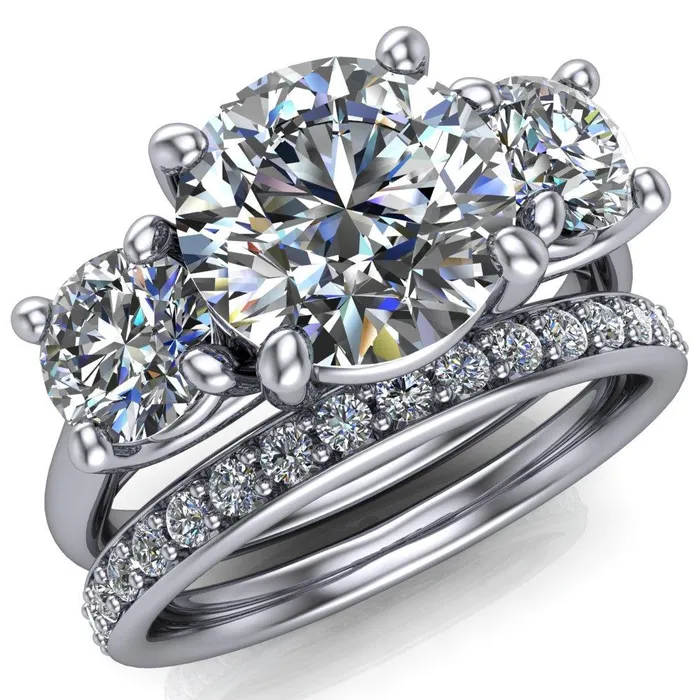 Donna Round Center Stone Classic Cathedral 3 Stone Ring Fire Brilliance Rings