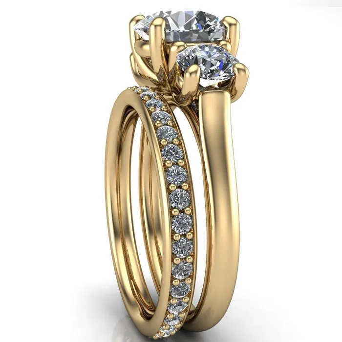 Donna Round Center Stone Classic Cathedral 3 Stone Ring Fire Brilliance Rings