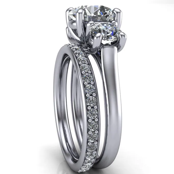 Donna Round Center Stone Classic Cathedral 3 Stone Ring Fire Brilliance Rings