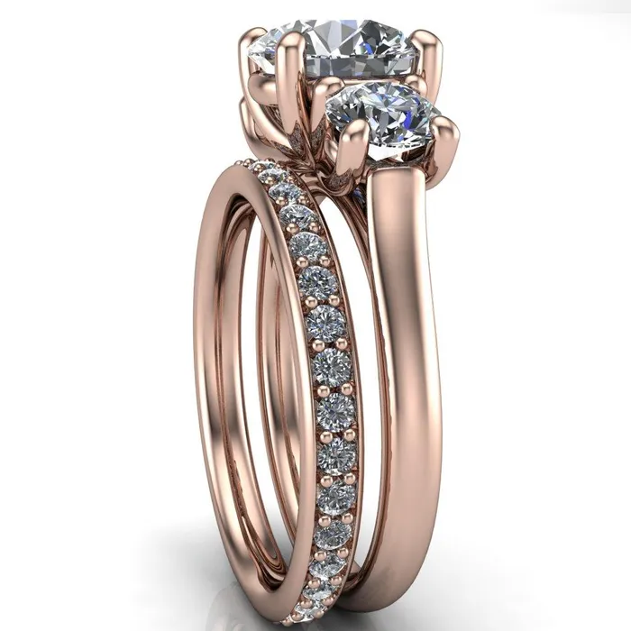 Donna Round Center Stone Classic Cathedral 3 Stone Ring Fire Brilliance Rings
