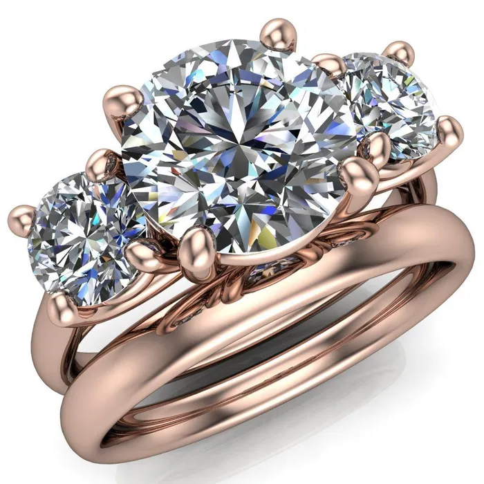 Donna Round Center Stone Classic Cathedral 3 Stone Ring Fire Brilliance Rings