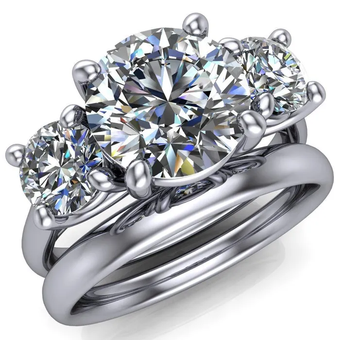Donna Round Center Stone Classic Cathedral 3 Stone Ring Fire Brilliance Rings