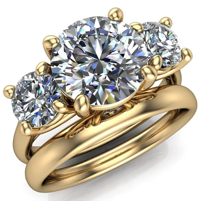 Donna Round Center Stone Classic Cathedral 3 Stone Ring Fire Brilliance Rings