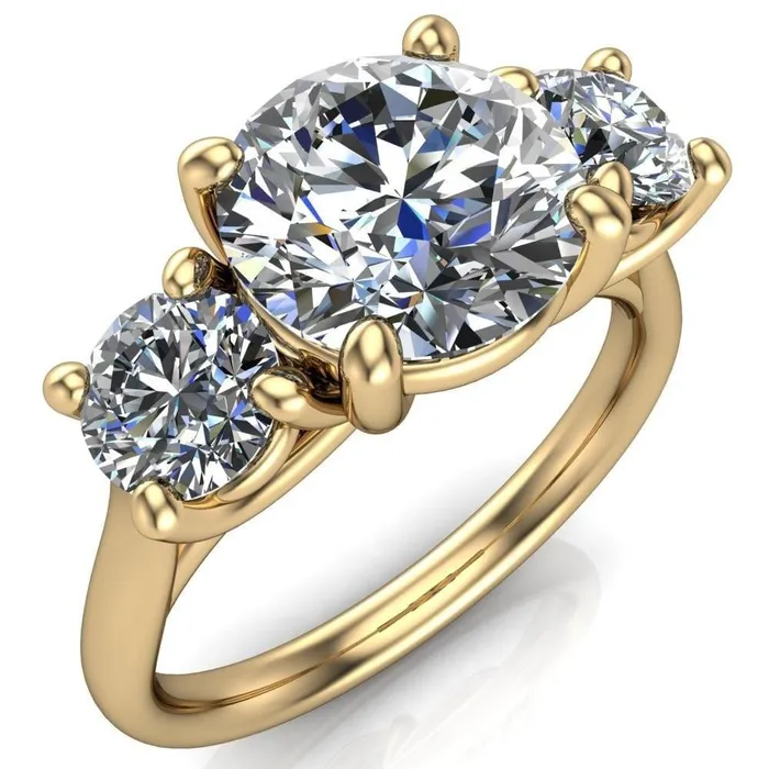Donna Round Center Stone Classic Cathedral 3 Stone Ring Fire Brilliance Rings