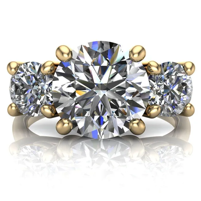 Donna Round Center Stone Classic Cathedral 3 Stone Ring Fire Brilliance Rings