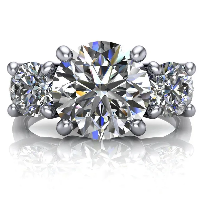 Donna Round Center Stone Classic Cathedral 3 Stone Ring Fire Brilliance Rings