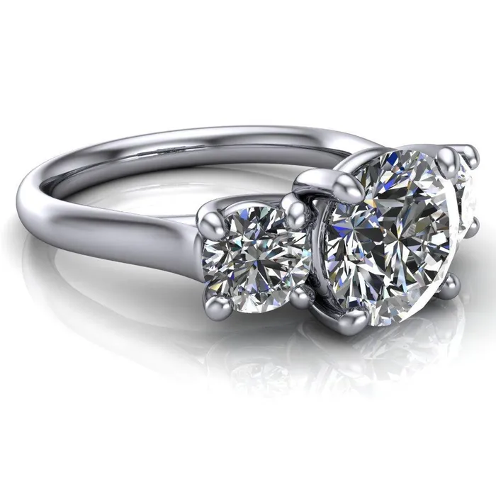 Donna Round Center Stone Classic Cathedral 3 Stone Ring Fire Brilliance Rings