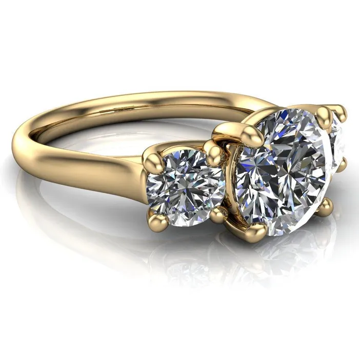 Donna Round Center Stone Classic Cathedral 3 Stone Ring Fire Brilliance Rings
