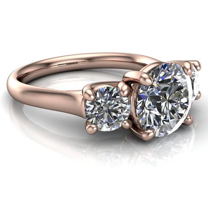 Donna Round Center Stone Classic Cathedral 3 Stone Ring Fire Brilliance Rings