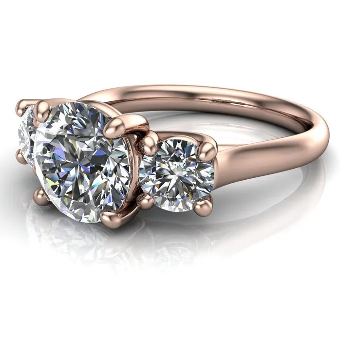 Donna Round Center Stone Classic Cathedral 3 Stone Ring Fire Brilliance Rings
