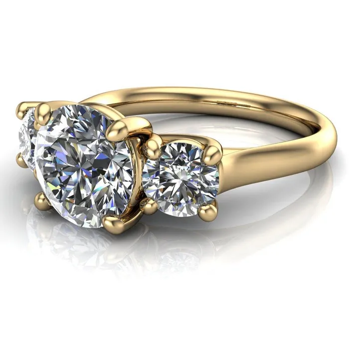 Donna Round Center Stone Classic Cathedral 3 Stone Ring Fire Brilliance Rings