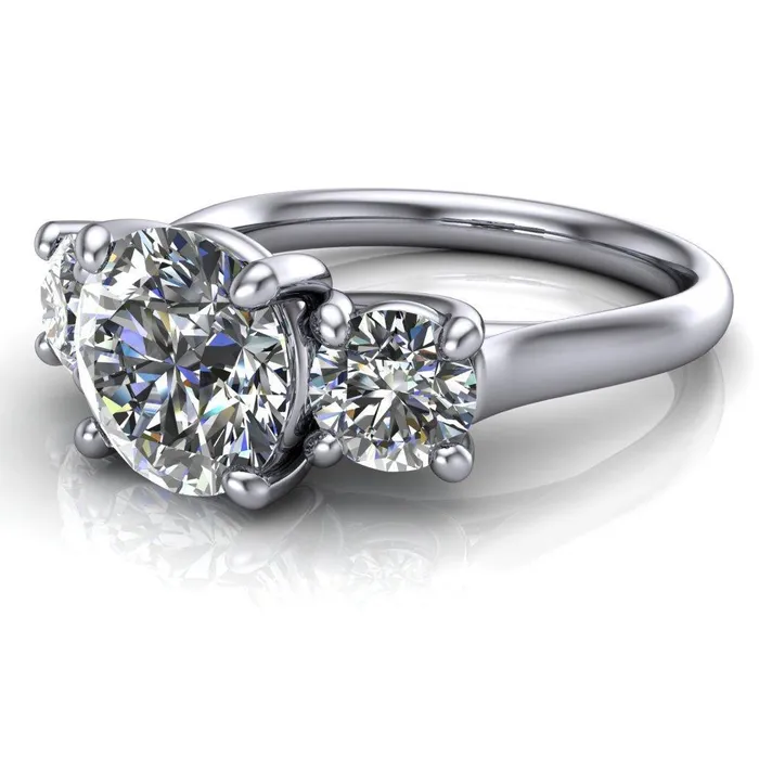 Donna Round Center Stone Classic Cathedral 3 Stone Ring Fire Brilliance Rings