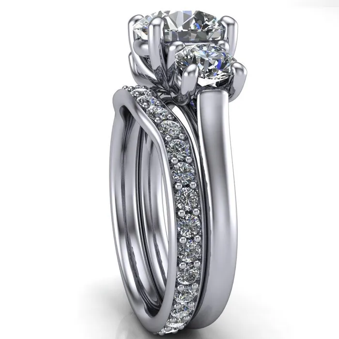 Donna Round Center Stone Classic Cathedral 3 Stone Ring Fire Brilliance Rings