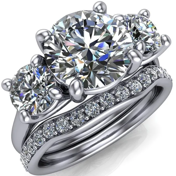 Donna Round Center Stone Classic Cathedral 3 Stone Ring Fire Brilliance Rings