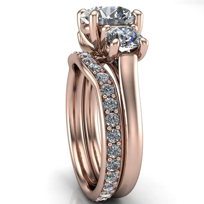 Donna Round Center Stone Classic Cathedral 3 Stone Ring Fire Brilliance Rings