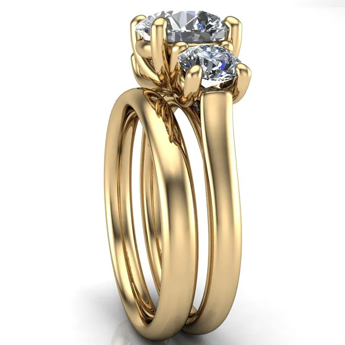Donna Round Center Stone Classic Cathedral 3 Stone Ring Fire Brilliance Rings