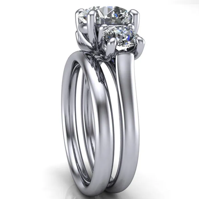 Donna Round Center Stone Classic Cathedral 3 Stone Ring Fire Brilliance Rings