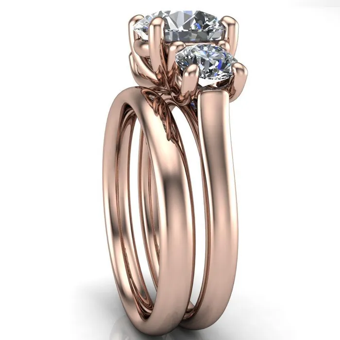 Donna Round Center Stone Classic Cathedral 3 Stone Ring Fire Brilliance Rings