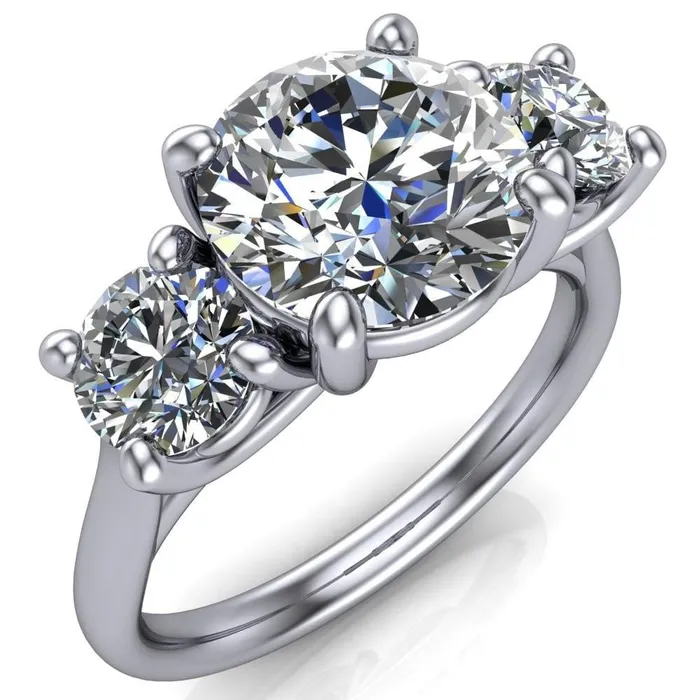 Donna Round Center Stone Classic Cathedral 3 Stone Ring Fire Brilliance Rings