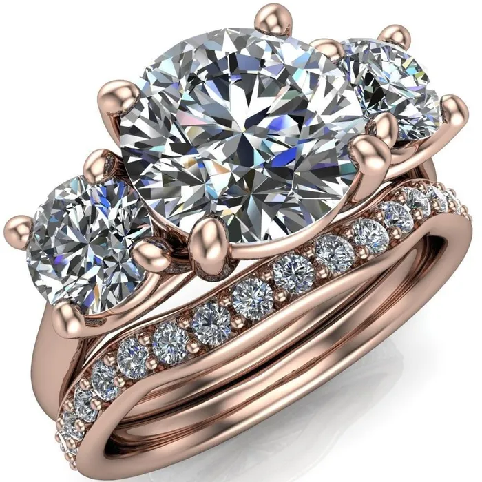 Donna Round Center Stone Classic Cathedral 3 Stone Ring Fire Brilliance Rings