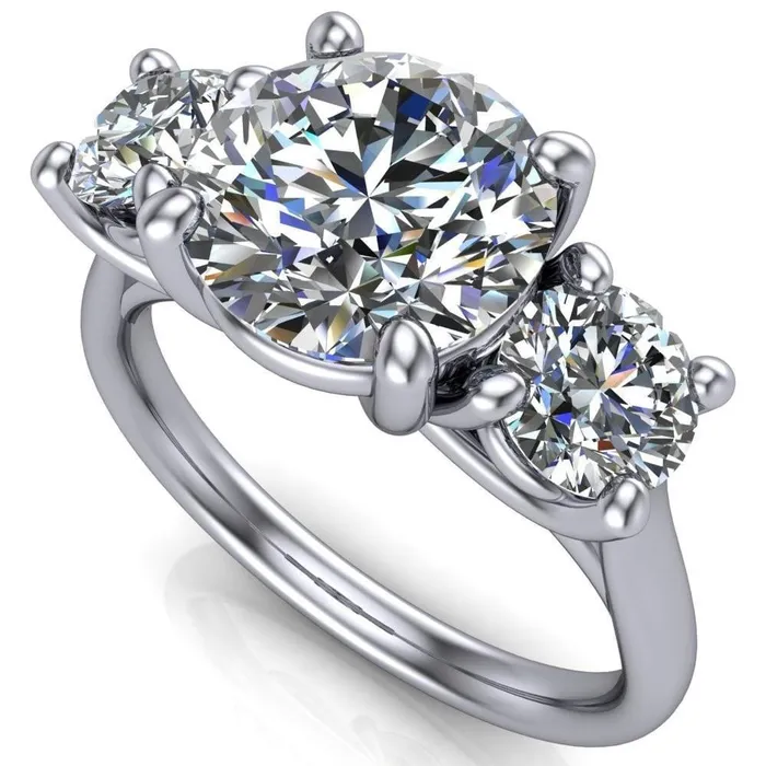 Donna Round Center Stone Classic Cathedral 3 Stone Ring Fire Brilliance Rings