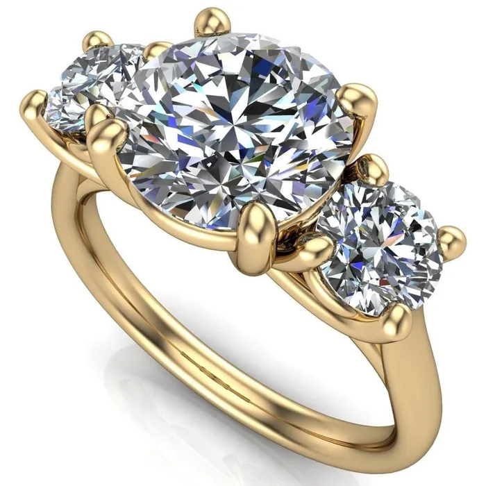 Donna Round Center Stone Classic Cathedral 3 Stone Ring Fire Brilliance Rings