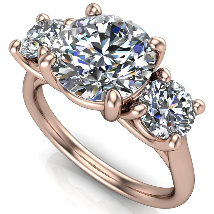 Donna Round Center Stone Classic Cathedral 3 Stone Ring Fire Brilliance Rings