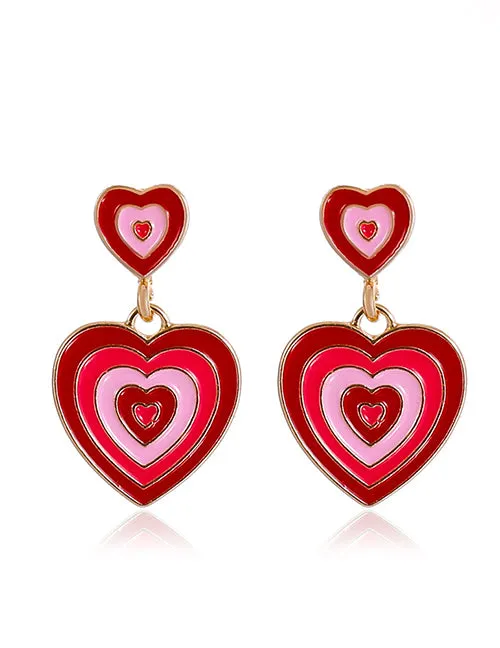 E1213 Gold Shades of Red Heart Earrings 02 Earrings