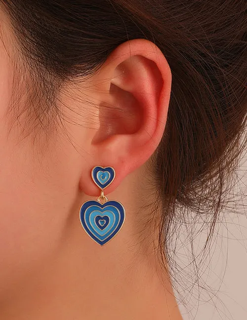 E1213 Gold Shades of Red Heart Earrings 02 Earrings