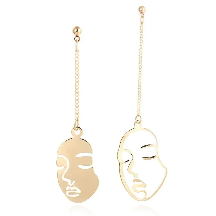 E1226 Gold Dangle Face Silhouette Earrings 01 Earrings