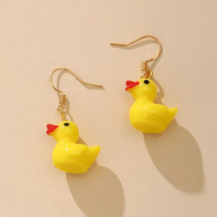 E1442 Yellow Duck Dangle Earrings 01 Earrings