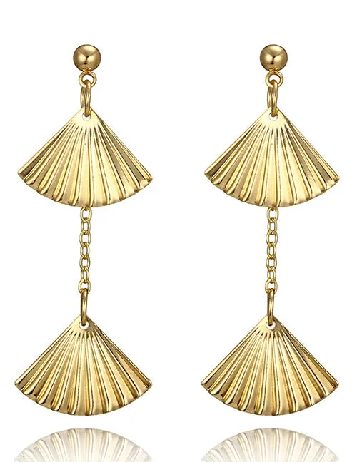 E458 Gold Double Fan Earrings 02 Earrings
