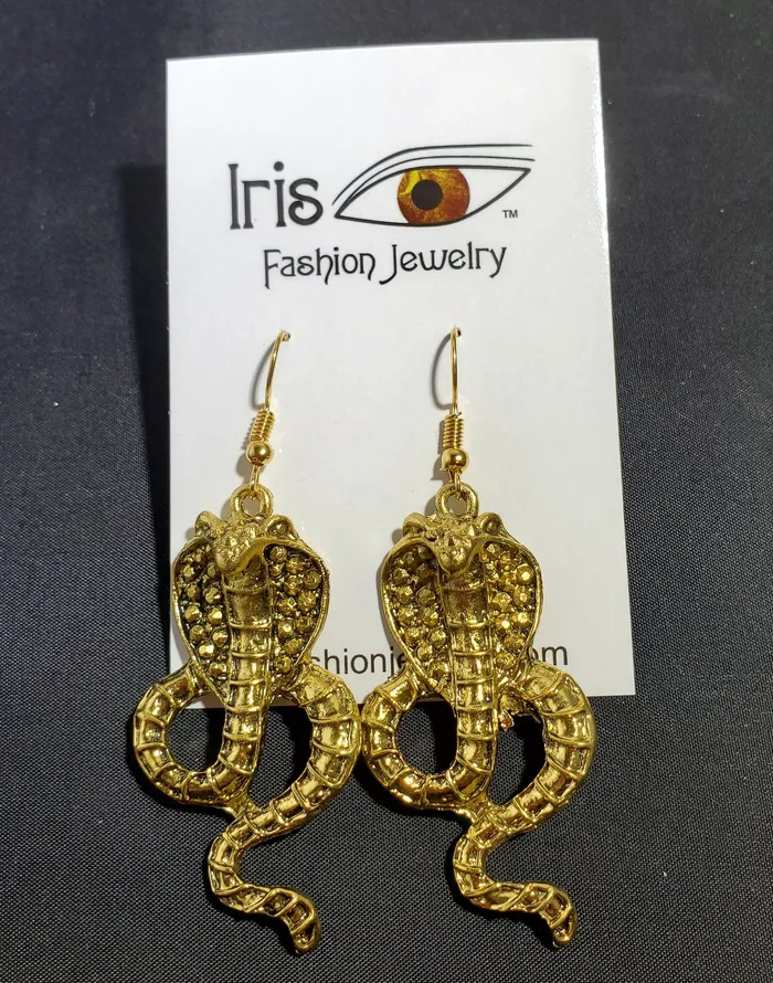 E900 Gold Large Cobra Snake Earrings polly Earrings