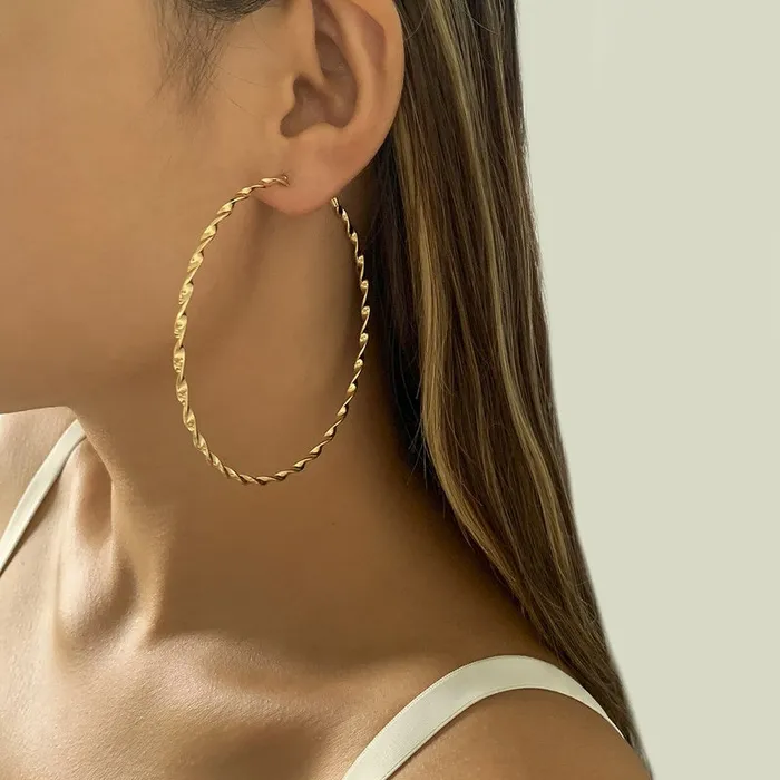 Earrings 01 E1664 Gold Twisted Hoop Earrings