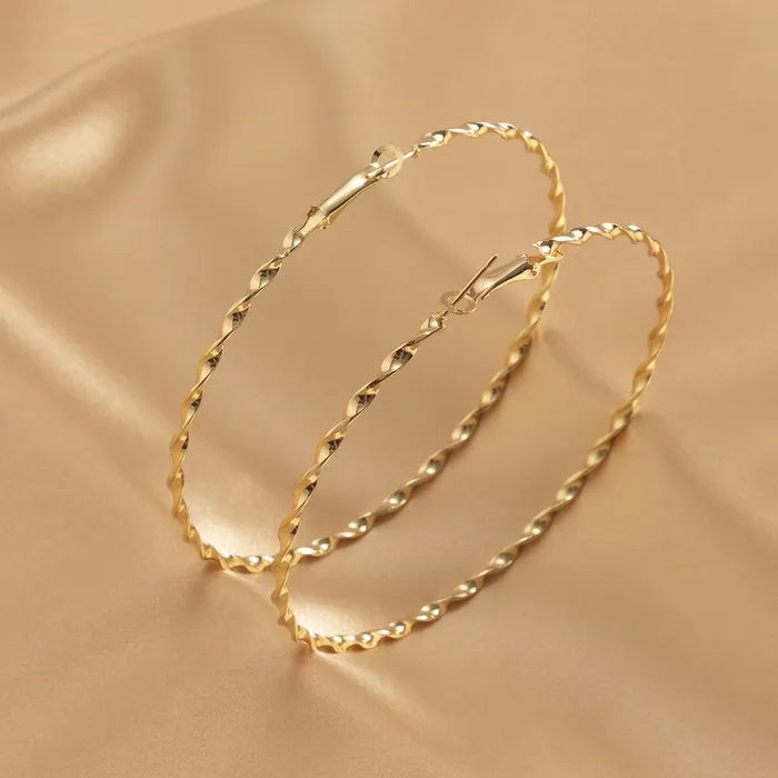 Earrings 01 E1664 Gold Twisted Hoop Earrings