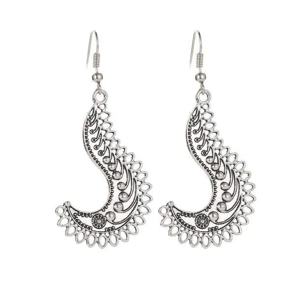 Earrings 01 E234 Silver J Shape Filigree Earrings