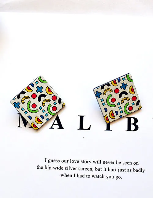 Earrings 02 E1572 Colorful Square Retro Design Acrylic Earrings