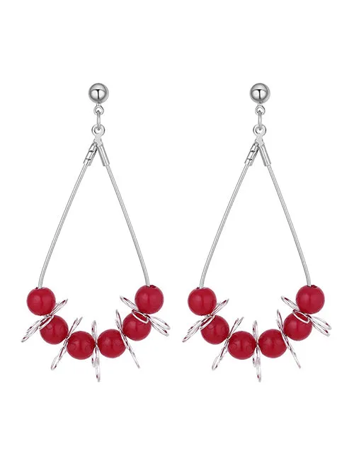 Earrings 02 E253 Red Bead Flower Design Earrings