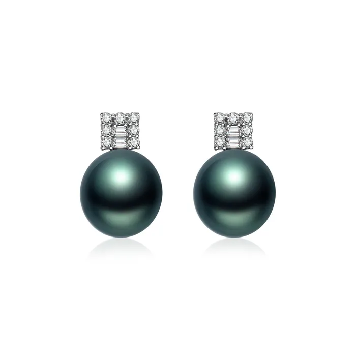 Earrings 18K Solid Gold Tahitian Pearl Earrings KE00096 Pearly Lustre
