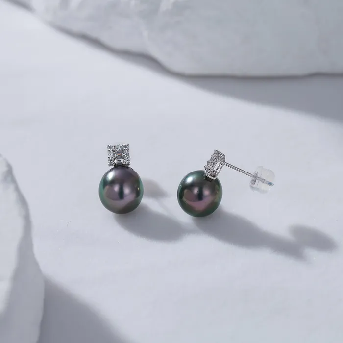 Earrings 18K Solid Gold Tahitian Pearl Earrings KE00096 Pearly Lustre