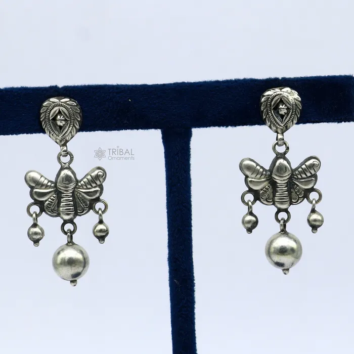 Earrings 925 sterling silver handmade fabulous light weight Stud dangler earring butterfly design excellent ethnic tribal functional Earrings s1246 TRIBAL ORNAMENTS