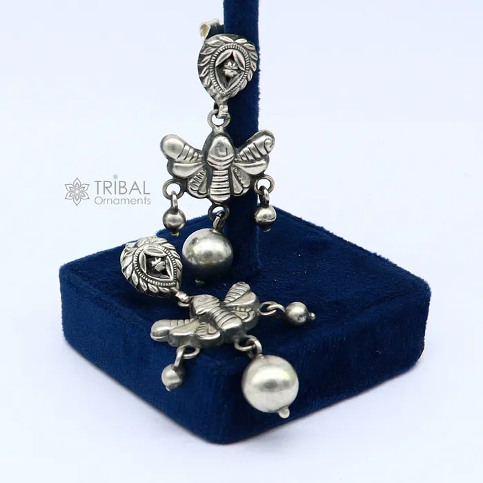 Earrings 925 sterling silver handmade fabulous light weight Stud dangler earring butterfly design excellent ethnic tribal functional Earrings s1246 TRIBAL ORNAMENTS