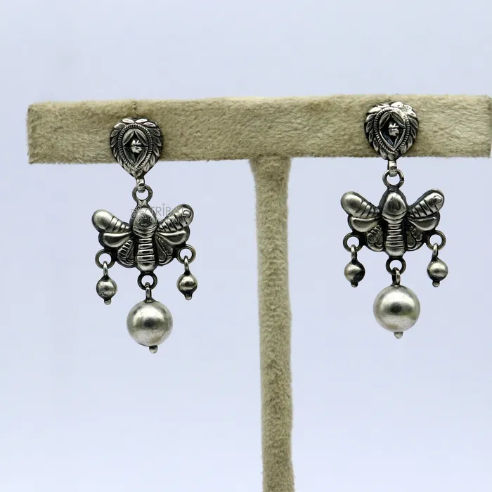 Earrings 925 sterling silver handmade fabulous light weight Stud dangler earring butterfly design excellent ethnic tribal functional Earrings s1246 TRIBAL ORNAMENTS