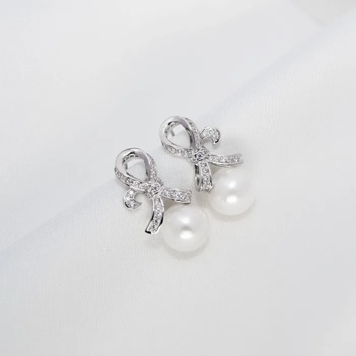 Earrings Freshwater Pearl Earrings WE00259 RIBBON Pearly Lustre