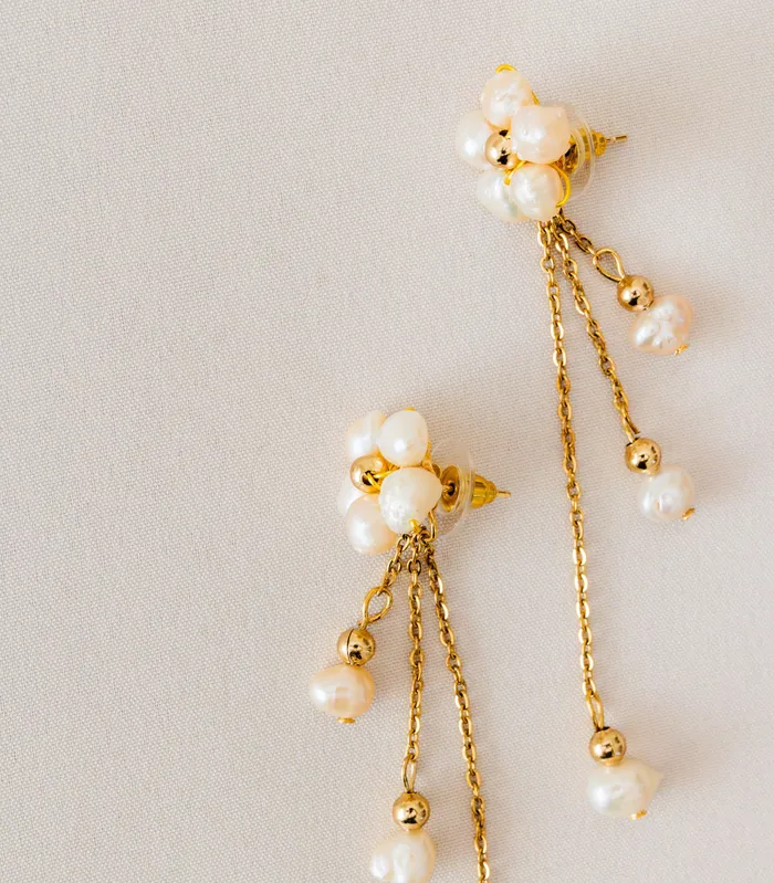 Earrings Kalachuchi Long Drop Pearl Earrings TwoWay Arete