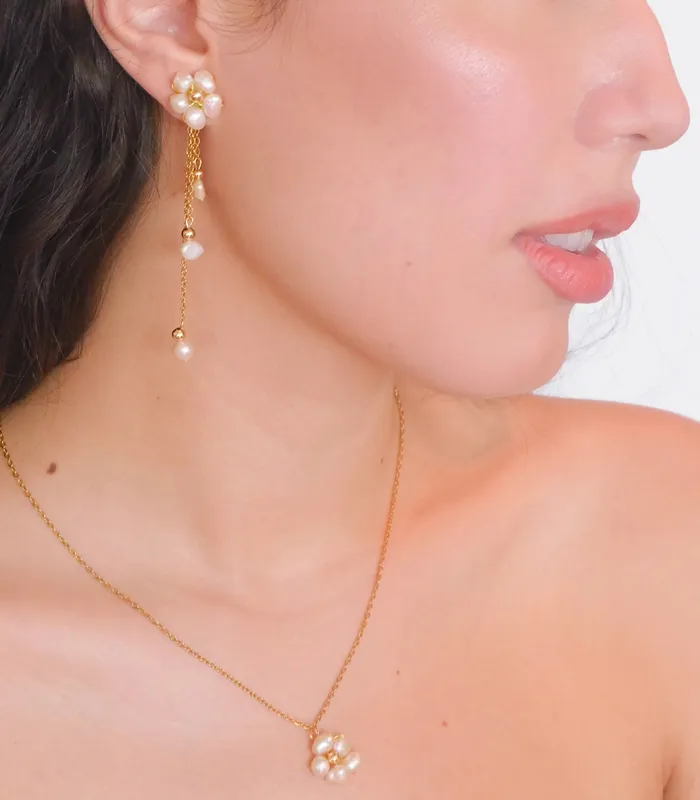 Earrings Kalachuchi Long Drop Pearl Earrings TwoWay Arete