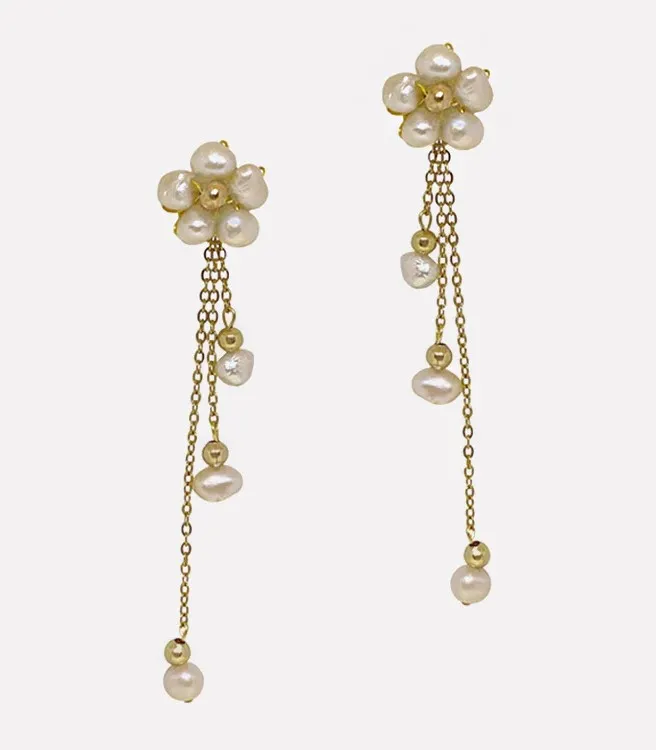 Earrings Kalachuchi Long Drop Pearl Earrings TwoWay Arete