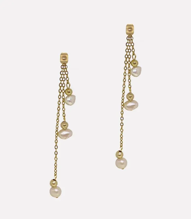 Earrings Kalachuchi Long Drop Pearl Earrings TwoWay Arete