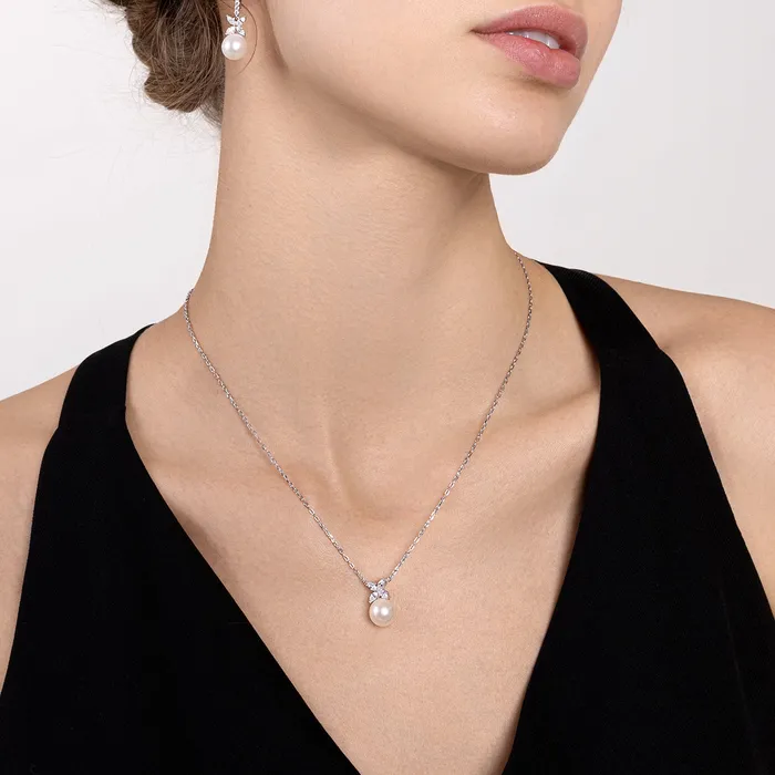 Earrings Pearly Lustre Top Grade Freshwater Pearl Necklace Earrings Set WS00111 EVERLEAF