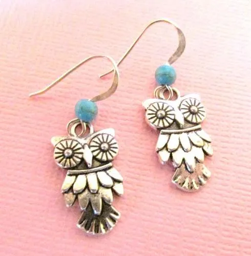 Earrings polly E433 Silver Owl Turquoise Stone Earrings